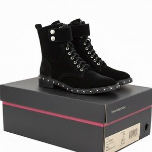 NWT Vince Camuto Black Velvet Studded Combat Boots